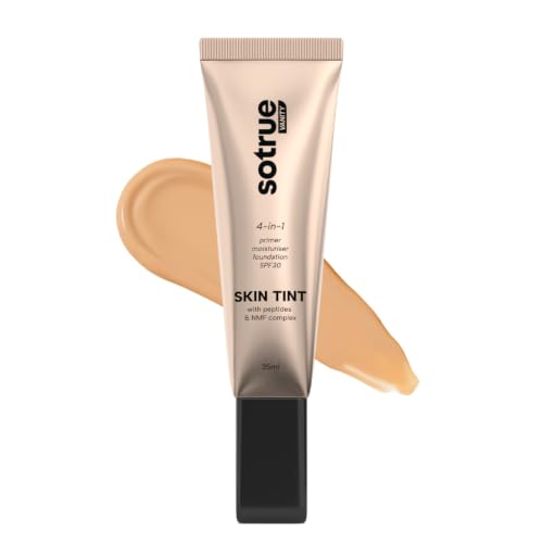 Image of SOTRUE Skin Tint with SPF30 | 4-in-1 Primer, Moisturizer, Foundation & Sunscreen | Light to Medium Coverage, Dewy Glow Finish | Hydrating Formula with Collagen Peptide, NMF Complex & Vitamin E | 35ml - Almond