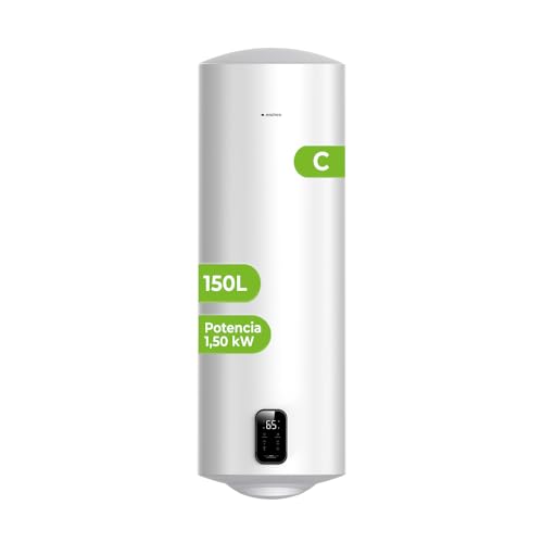 Aspes Termo Eléctrico 150 Litros, AT15000DW. 1500W, Kit de Montaje Incluido, Resistencia Acero Esmaltado, Termostato Digital, Temperatura Máx 93 º, Blanco, Eficiencia Energética Clase C