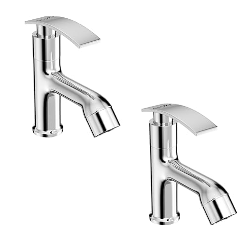 Image of GLOXY Premium Deck Mount Pillar Tap for Bathroom Combo Pack of 2 - Kitchen Wash Basin Tap with Chrome Finished Delight Lever - Water Taps for Home Bathroom, Gardens & Kitchen Sinks - 10 Years Warranty