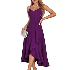 DRESSTELLS Cocktailkleid Damen Festlich Träger Hochtief Kleider für Hochzeit Knielang Rüschensaum Sommerkleid Elegantes Partykleid