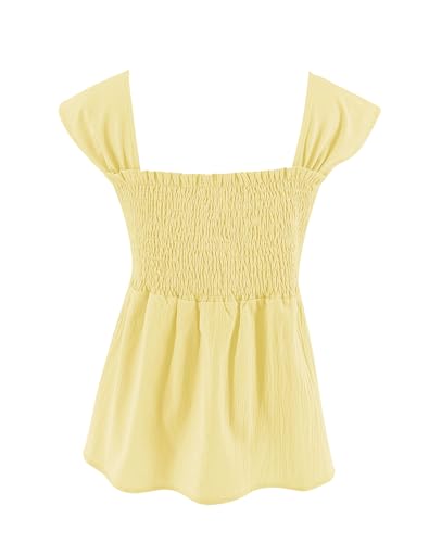 Image of Bingerlily Girls Summer Casual Tops Square Neck T Shirts Cute Smocked Top Tees