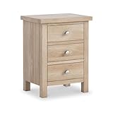 RoselandFurniture Farro Oak Bedside Table Cabinet with Oak Top | Fully Assembled Washed Oak Solid Wooden Side End Nightstand with 3 Drawers for Bedroom, Bathroom and Hallway