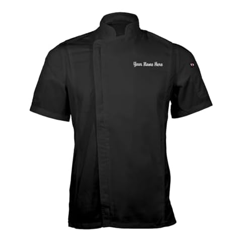 ChefsCloset Men's Personalized Short Sleeve Embroidered Zipper Chef Coat (XL, Black) Cover
