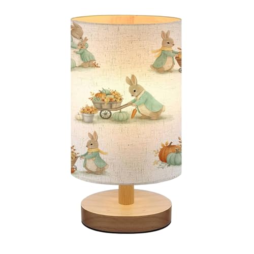 Image of Bedside Lamp for Bedroom, seamless pattern childrens illustrations rabbit autumn pattern nursery Small Lamp, Linen Lampshade Table Lamp, Dimmable Nightstand Lamp with Woodbase for Living Room Office