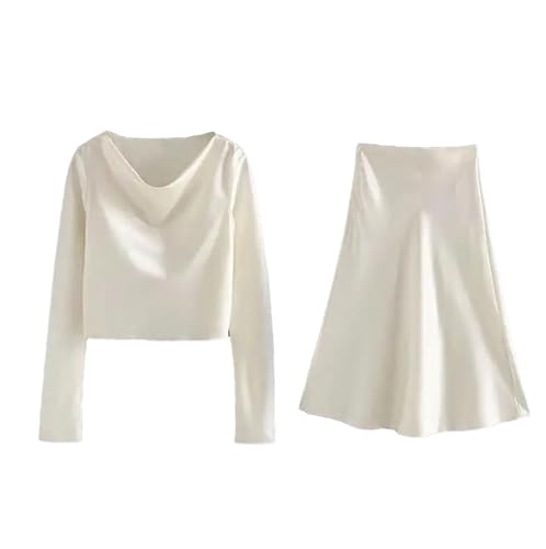 Women's Satin Shirt Set - Bright French Collar Shirt &