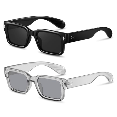 YDAOWKN Square Frame Sunglasses for Women Men Trendy Chunky Rectangle Sun Glasses Black Shades UV400 Protection