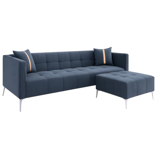 Image of Furny Homeland 4 Seater Fabric Sofa Set with Ottoman (Grey) | Soft Velvet Fabric | Modern Design | Comfortable Seating | Living Room Furniture