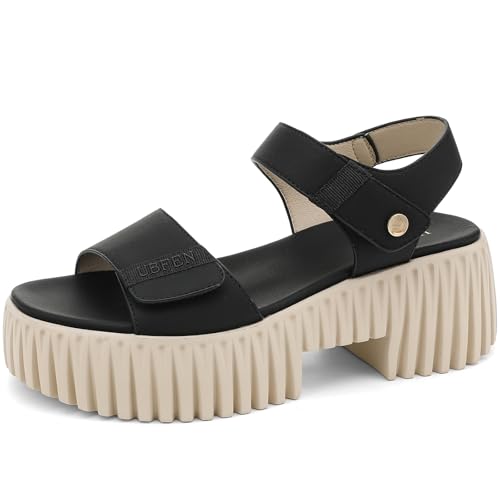 Image of UBFEN Womens Platform Sandals Chunky Wedge Heel Comfortable Arch Support | Lightweight Block Heel, Adjustable Straps, Soft Cushioned Footbed for Dressy, Casual, and Summer Wear
