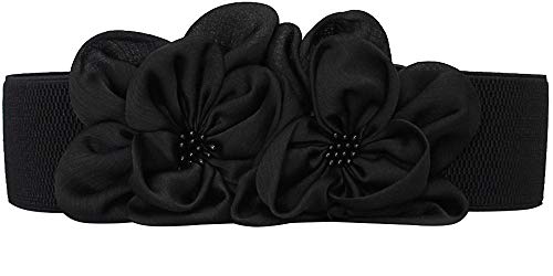 Women's Very Soft Waist Belt Rose Double-Flower Elastic Cinch Wide Stretch Corset for Belt Wedding Dress