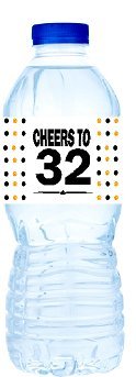 32nd Birthday/Anniversary Party Decoration Water Bottle Labels -15pk