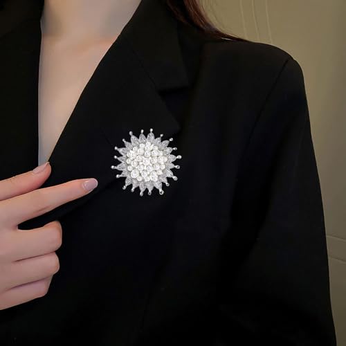 Image of Fashion Women Pearl Diamond Silver brooch jacket sweater Women's Scarf lapel brooch dress fabric hat bag and other accessories