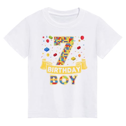 Birthday Boy Shirt 3rd 4th 5th 6th 7th 8th Boys Birthday Shirt Classic Crewneck Cotton Tees (US Age 7 Years White Colorful 7)