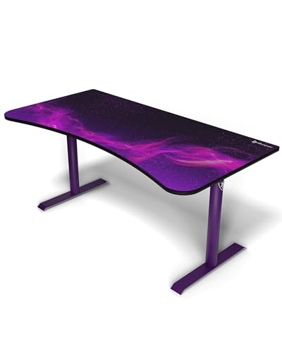 Arozzi Arena Special Edition Ultrawide Curved Gaming and Office Desk with Full Surface Water Resistant Desk Mat Custom Monitor Mount Cable Management Cut Outs - Purple Galaxy