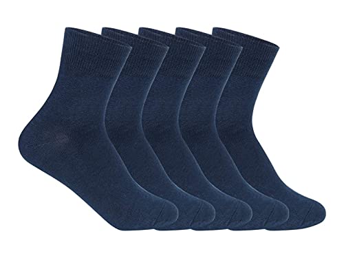Kids School Uniform Ankle Length Combed Cotton Solid Color Socks Pack Of 5, Color : Navy
