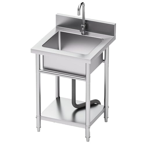 Image of Stainless Steel Utility Sink, 20 inch Freestanding Single Bowl Garage Sink