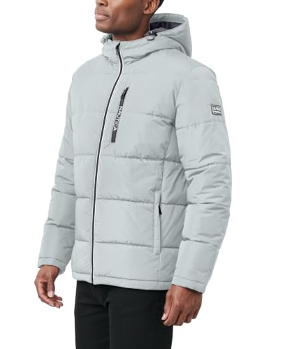 Image of Nautica Men's Midweight Quilted Faux Memory Puffer Jacket -Adjustable Hood Insulated Winter Coat