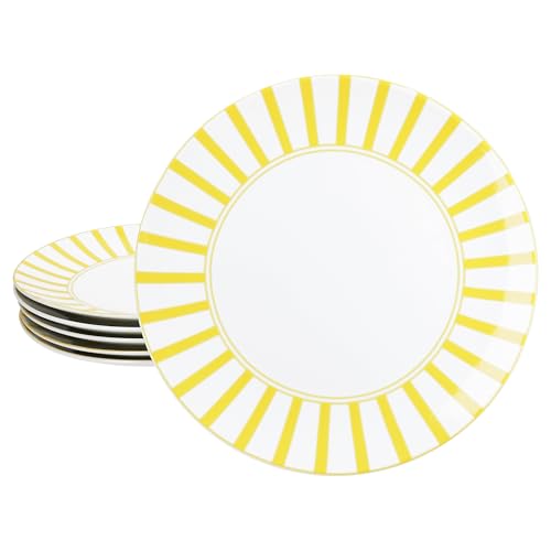 MamboCat Split Lot de 6 assiettes plates jaunes I Ø 27 cm I Assiettes plates en porcelaine avec rayures pour 6 personnes I Grandes assiettes pour repas principaux,...