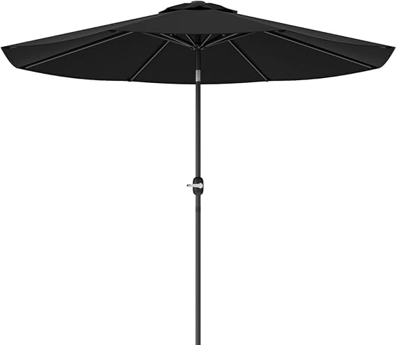 Greesum 9FT Patio Umbrella Outdoor Patio Umbrella with Push Button Tilt Crank and 8 Sturdy Ribs Table Umbrellafor with UV Resistant for Garden Lawn Backyard & Pool Without Base Black