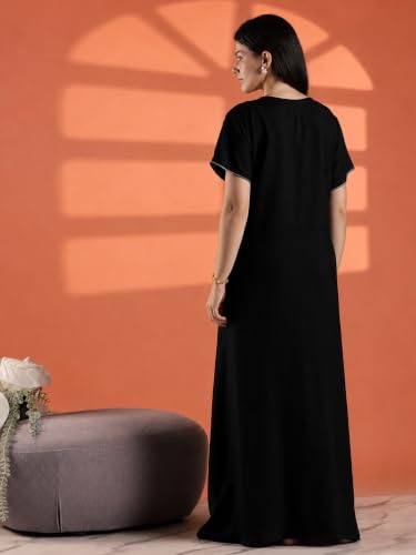 Image of 9shines Label Stylish Alpine Nighty Maxi for Women | Full Length Trendy Nightgown | Premium Nightdress | Nightwear | Heavy Embroidery Nighty with Pockets(2891)