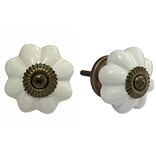 Image of Maison Belle Ceramic Door Knobs - Gold Antique Finish (Size 1.75 INCH, Pack of 6) (1 - White Melon)