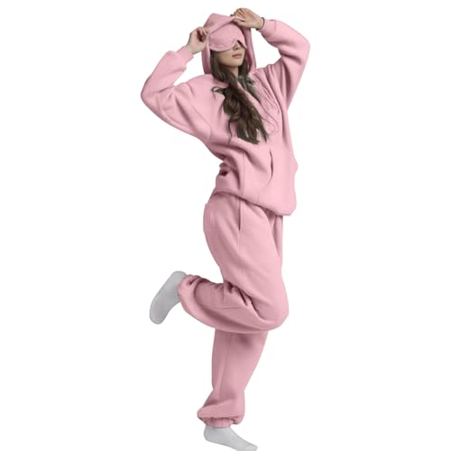 2 Piece Sets Airplane Mode Travel Hoodie For Men Women Oversized Sweatshirt Built-In Eye Mask Sweatpants Tracksuit Set