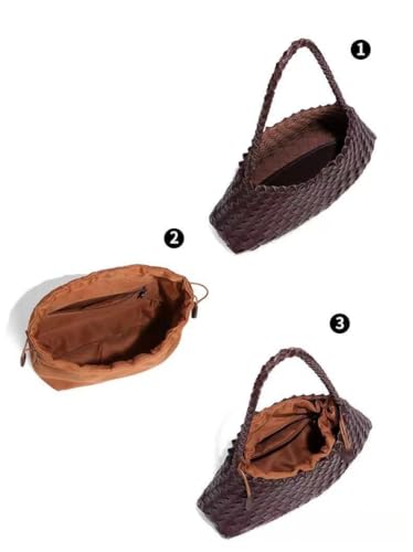 PU Leather Woven Shoulder Bag Handbag Underarm Bag Hobo with Inner Bag Crossbody Totes Large Capacity Drawstring4