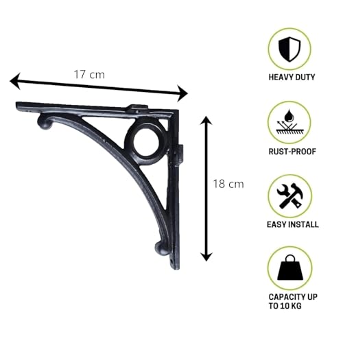 Image of Metal Handcrafted Shelf Bracket for Floating Shelves L Angle Decorative L Shaped Corner Brace Joint Heavy Duty Wall Mounted Shelf Supporter Corner Brace Holder (Black, Pack of 2)
