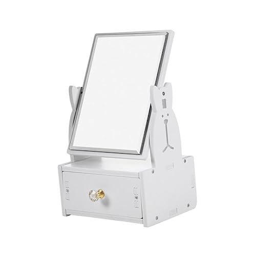 Espejo de maquillaje de escritorio con cajón rotatorio