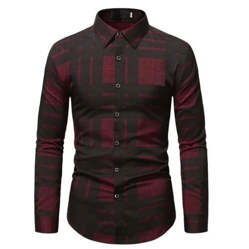 Men's Casual Red Striped Shirt Plus Size Business Long Sleeve Formal Shirt Top4
