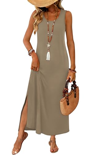 Image of WIHOLL Maxi Dress Summer Dresses 2026 Beach Vacation Clothes Sleeveless Sundresses with Pockets Boho S-3XL