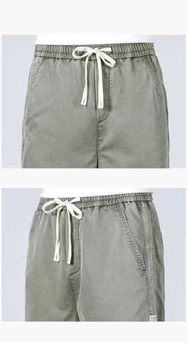 Men Drawstring Elastic Waist Denim Pants Loose Jeans Trousers gray9 M3