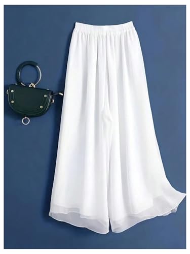 Women's Wide Leg Elastic Waist Flowy Pants Loose Casual Sheer Palazzo Trousers2