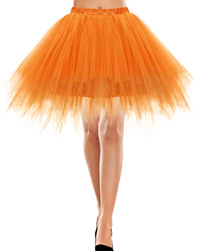 Bbonlinedress Faldas Tul Mujer Cortas Tutu Tulle Skirt Disfraz para Ballet Skater Mini Falda Adulto Retro para Carnaval Cosplay Fiesta Halloween Orange M