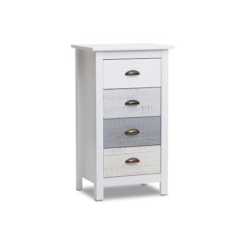 duehome | Sinfonier Juvenil 4 Cajones, Cajonera Dormitorio Infantil, Modelo Ocean, Acabado en Blanco y Vintage Colors Multicolor, Medidas: 46 cm (Largo) x 80 cm (Alto) x 35 cm (Fondo)