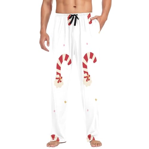 Christmas Candy Canes Men's Pajama Bottoms Plaid Pajamas Pants for Men Soft Long Lounge Woven Pj Sleep Pant with Pockets