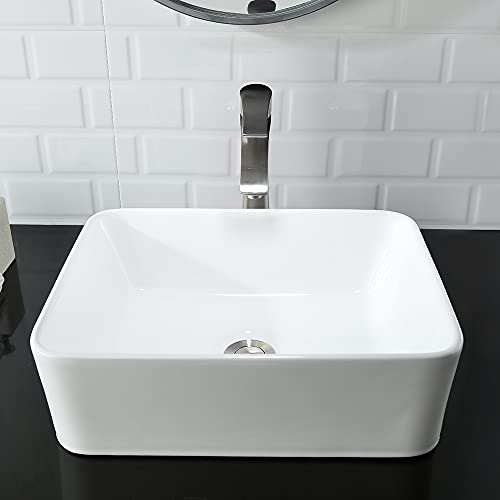 Rectangle Bathroom Sink-Vasoyo 16"X12" Vessel Sink Above Counter White Porcelain Ceramic Bathroom Vessel Vanity Sink Small Sink Art Basin #TOP6