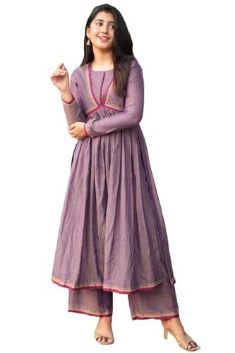 Image of GoSriKi Women's Rayon Viscose Solid A-Line Kurta with Palazzo