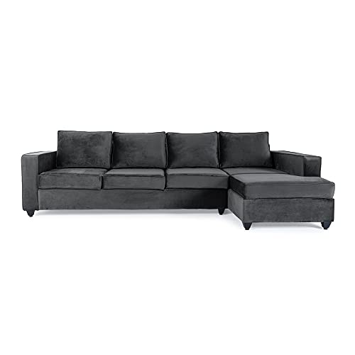Image of Wakefit Sofa Set | 3 Year Warranty | Sofa 3 Seater, 3 Seater Sofa for Living Room, Wooden Sofa Set, 3 Seater + Right Aligned, Sofa for Living Room - Napper(Fabric-Velvet : Space Grey)
