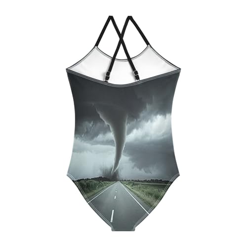 Girls Swimming Suits Beach Bathing Suits Girls 3-10 Y with Adjustable Shoulder Strap, Tornado Storm Black2