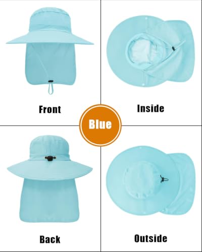 Image of Outdoor Sun Hats with Stowable Neck Flap for Men Women UPF 50+ Mesh Summer Bucket Hat Wide Brim for Fishing Safari Hiking