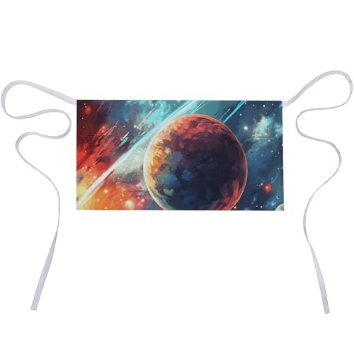 KLWQR Painted Outer Space Server Aprons Waterproof Adjustable Waiters Apron Half Apron With 3 Pockets Kitchen Restaurant Short Apron for Women Men