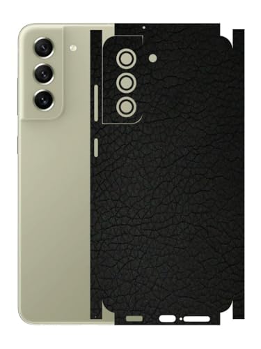 Image of AtOdds - Full Body Back Screen Guard Protector Film - 3D Textured Lamination Wrap Skin Sticker Compatible with Samsung Galaxy S21 FE | Scratchproof Matte Finish (Design - Black Leather)