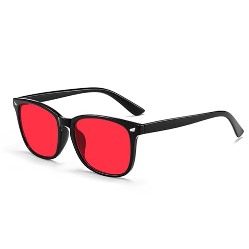 TIJN Sleep Glasses with Blue Green Light Blocking, Red Light Lens for Computer Gaming, Screen Fatigue & UV Protection