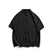 M-5XL Plus Size Men's Casual Kung Fu Shirt Short Sleeve Mandarin Collar Frog Button Loose Retro Summer Clothing Plain Color Top(White,XXXL)
