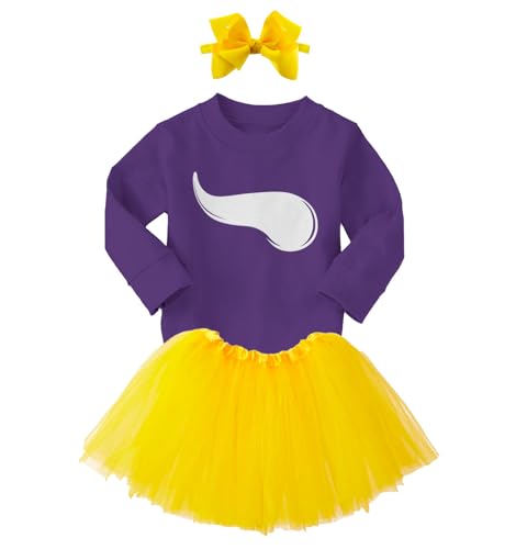 Viking Horn - State Proud Strong Pride Sports Long Sleeve Toddler T-Shirt + Tutu Skirt + Bow Headband Set (Long Sleeve Purple T-Shirt/Yellow Tutu, 3T)2