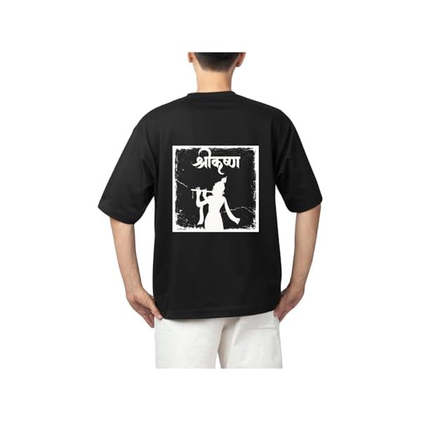 Sparrow Outfit Men’s Oversized T-Shirt | Terry Cotton 240 GSM Fabric Casual Round Neck Half Sleeve T-Shirt for Men | Lord Krishna Graphic Printed Relaxed Fit Tee for Gym Sports Outdoor