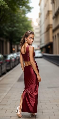 Satin Silk Skirt Long Womens High Waisted Maxi Midi Work Slip Wrap Silky Dressy Skirts with Slit for Women Casual4