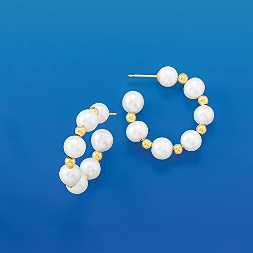 Ross-Simons 6-7mm Cultured Pearl Hoop Earrings in 14kt Yellow Gold3