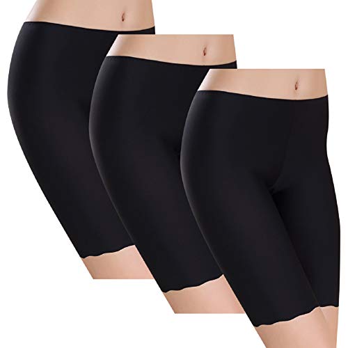 Tuopuda Unterhosen Damen 3er Pack Radlerhose Boxershorts Hohe Taille Shorts Panties Lange Unterwäsche Slip Schlüpfer Sicherheitshose Nahtlose Höschen Leggings Hipster, schwarz, XL Cover