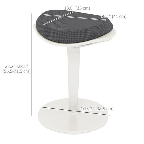 Image of HOMCOM Standing Desk Chair, Backless Wobble Chair, 22.2-28.1 Inches, Ergonomic Adjustable Active Learning Stool for Office Desks, with Rocking Motion, Padded, Grey